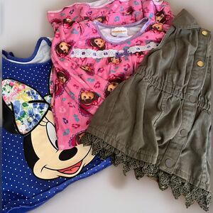 Toddler Girl Size 4T Clothes LOT 4 Disney Top Dora Pajama Pink Tee Crochet Shirt